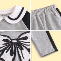 Girls Grey Bow Applique Raglan Sleeve Sweatshirt With Pants Sets 2 pc. Sets