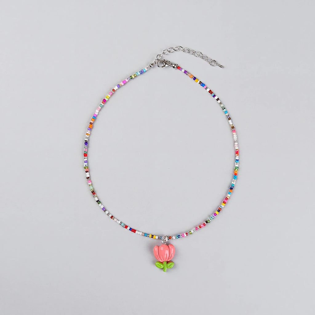 Pack Of 3 Girls Multicolour Floral Beads Necklace Sets Necklace and Chains