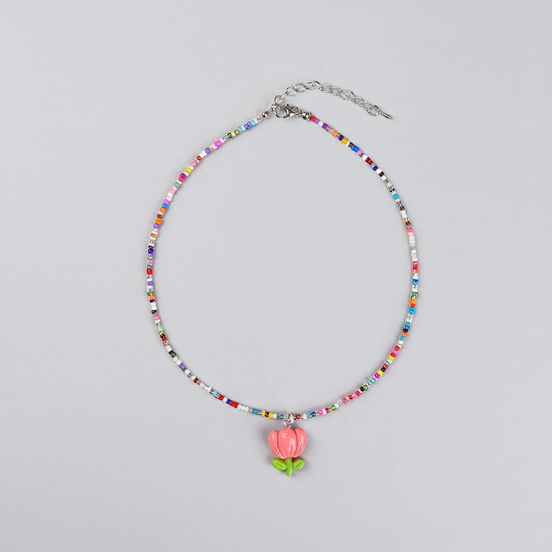 Pack Of 3 Girls Multicolour Floral Beads Necklace Sets Necklace and Chains