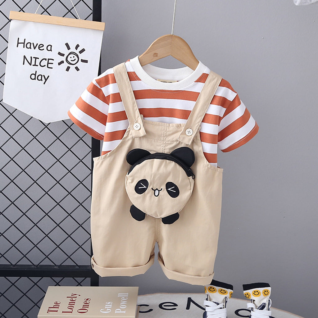 Boys Striped T-Shirt With Applique Embroidery Dungaree