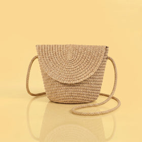 Girls Khaki Solid Cotton Straw Sling Bag Sling Bags Khaki Onesize