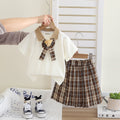 Girls Polo T-Shirt With Dark Brown Neck Tie And Skirt Set 3 pc. Sets Dark Brown 1-2 Y