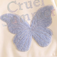 Girls Cream Butterfly Embellished Sweatshirt & Denim Pants Sets Sets