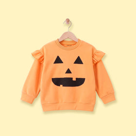 Girls Orange Pumpkin Face Print Sweatshirt Sweatshirts & Hoodies Orange 1-2 Y