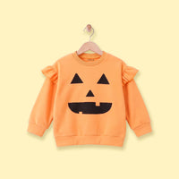 Girls Orange Pumpkin Face Print Sweatshirt Sweatshirts & Hoodies Orange 1-2 Y