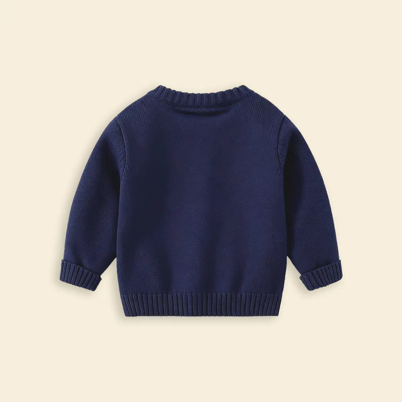 Boys Navy Blue Reindeer Applique Sweater Sweaters & Cardigans