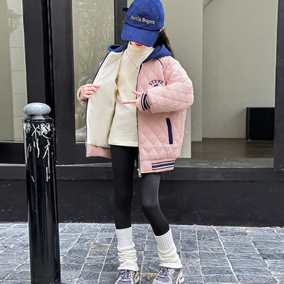 Girls Pink Quilted Hooded Zipper jacket Coats & Jackets