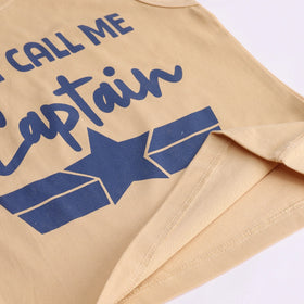 Boys Apricot Captain Typography Vest With Drawstring Shorts Sets Sets