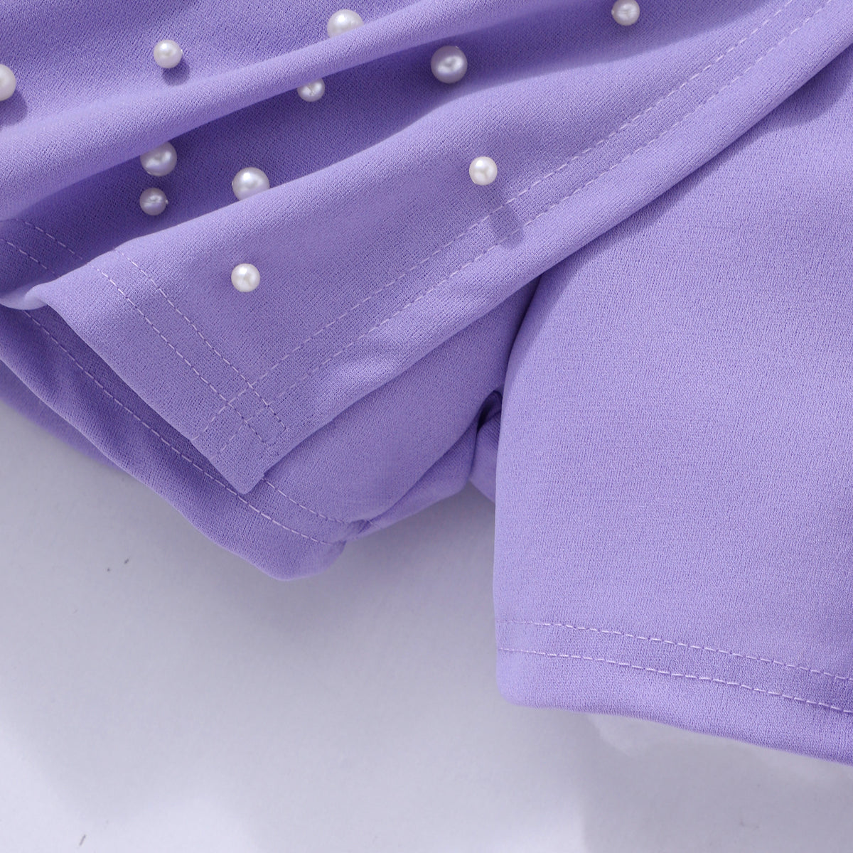 Girls Short Sleeve T-Shirt With Purple Beaded Shorts Set 2 pc. Sets