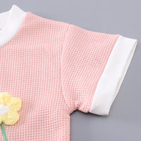 Girls Pink Flower Applique Short Sleeves Top With Shorts Set 2 pc. Sets