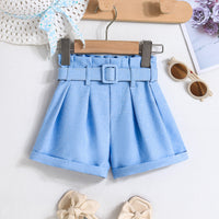 Girls Blue Pleated Shorts Shorts Blue 3-4 Y
