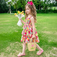 Girls Multicolor Floral Printed Sleeveless Smocked Layered Dress Casual Dresses