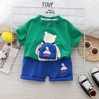 Boys Green Bear Printed Short Sleeve T-Shirt With Shorts Sets 2 pc. Sets Green 1-2 Y