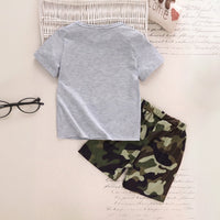 Boys Grey Short Sleeve T-Shirt With Camouflage Print Shorts Sets 2 pc. Sets