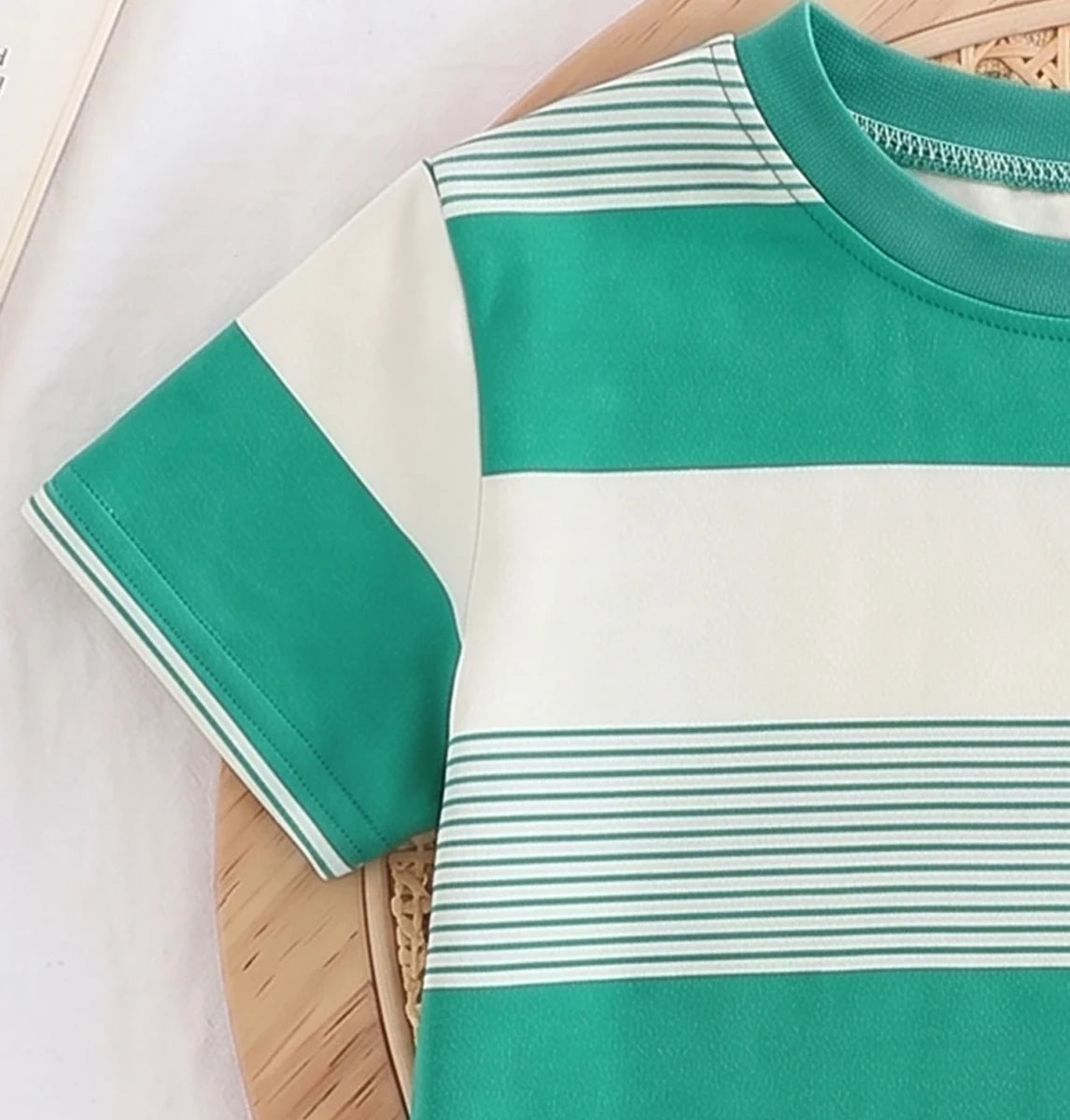 Girls Green Striped Short Sleeve T-Shirt With Shorts Sets 2 pc. Sets