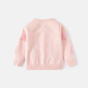 Girls Light Pink Self-Design Winter Cardigan Sweaters & Cardigans