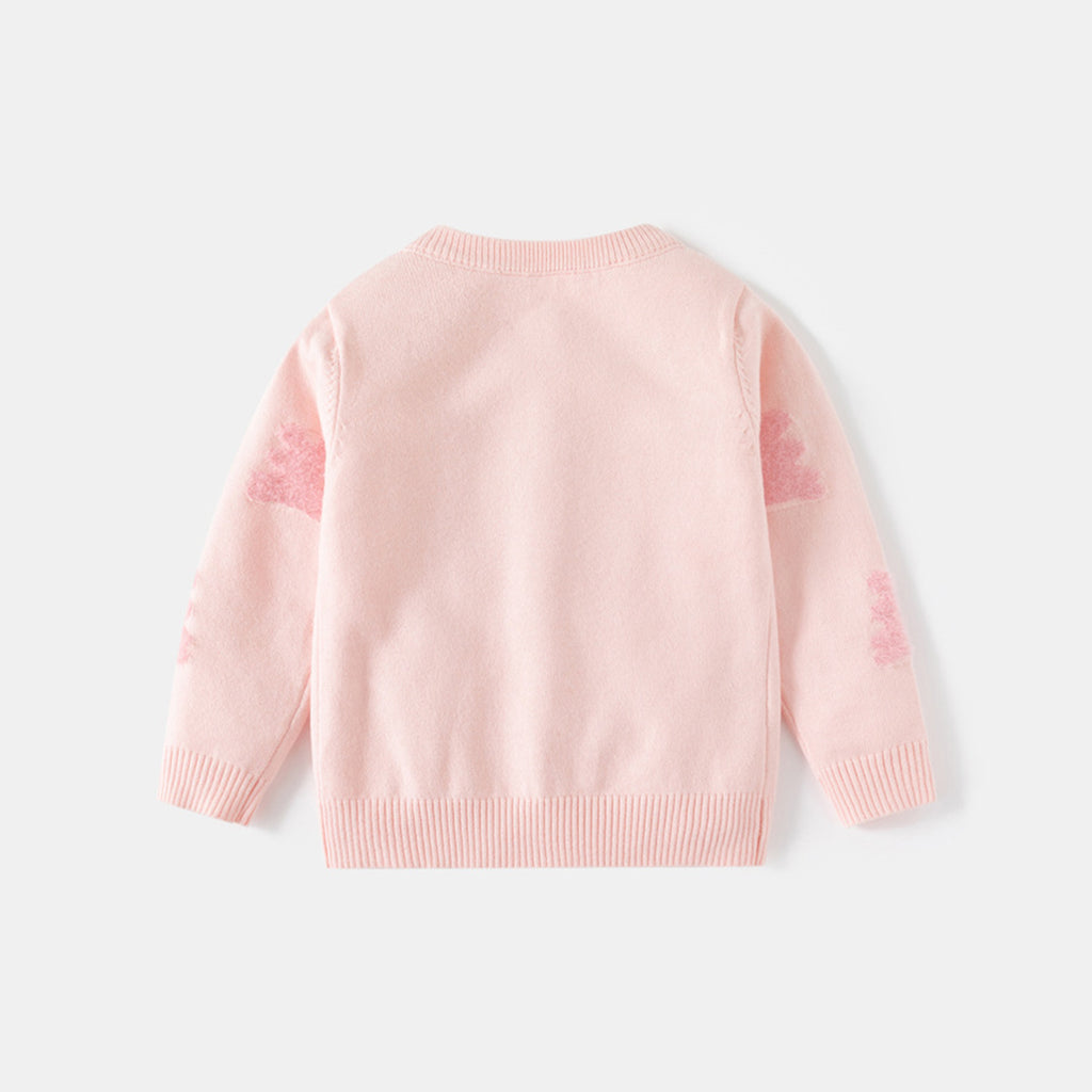 Girls Light Pink Self-Design Winter Cardigan Sweaters & Cardigans