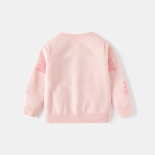 Girls Light Pink Self-Design Winter Cardigan Sweaters & Cardigans