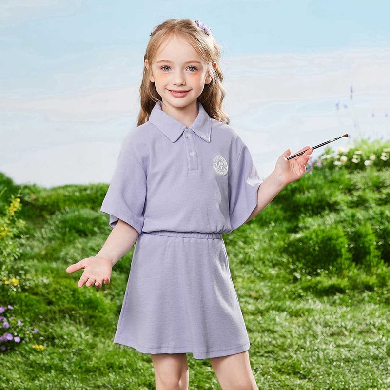 Girls Short Sleeve Polo T-Shirt With Elasticated Skirt Set 2 pc. Sets   