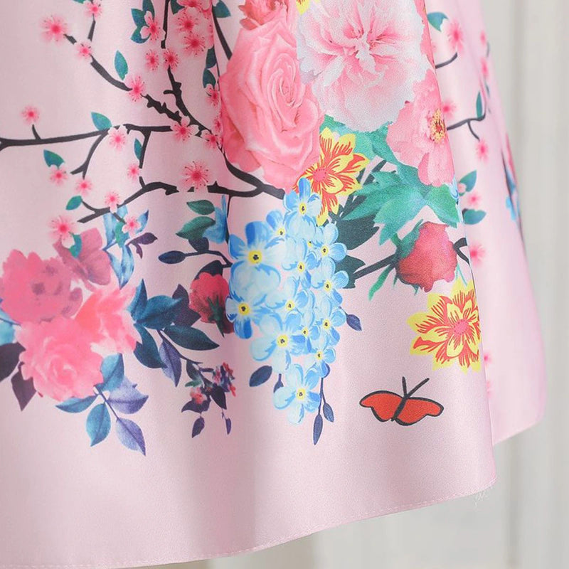 Girls Pink Floral Print Flutter Sleeve Fit & Flare Party Wear Dress Party Dresses