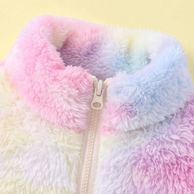 Girls Multicolor Fleece Tie & Dye Sleeveless Jacket Coats & Jackets