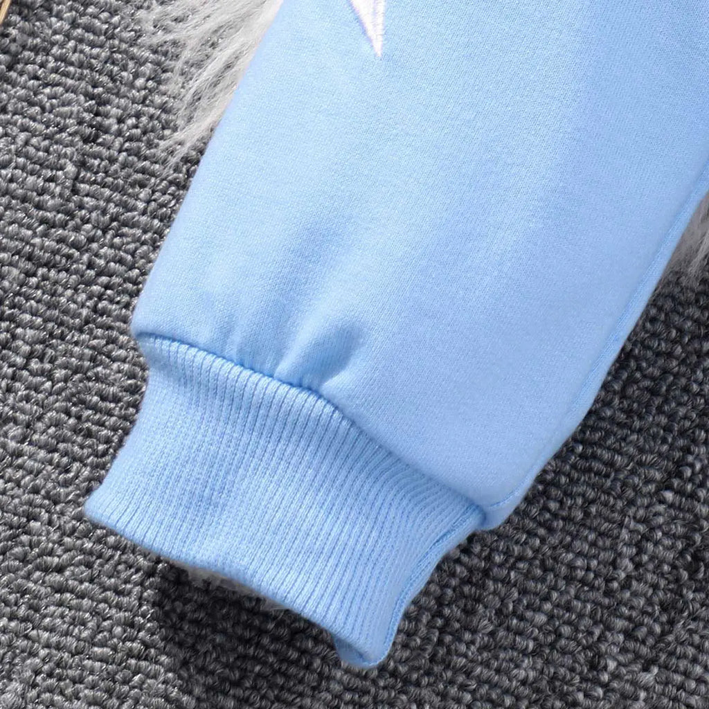 Girls Blue Star Embroidered Hooded Zipper Sweatshirt With Jogger Sets Sets