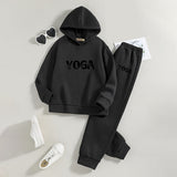 Boys Black Yoga Printed Hooded Sweatshirt with Joggers Set