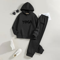 Boys Black Yoga Printed Hooded Sweatshirt with Joggers Set Sets Black 5-6 Y