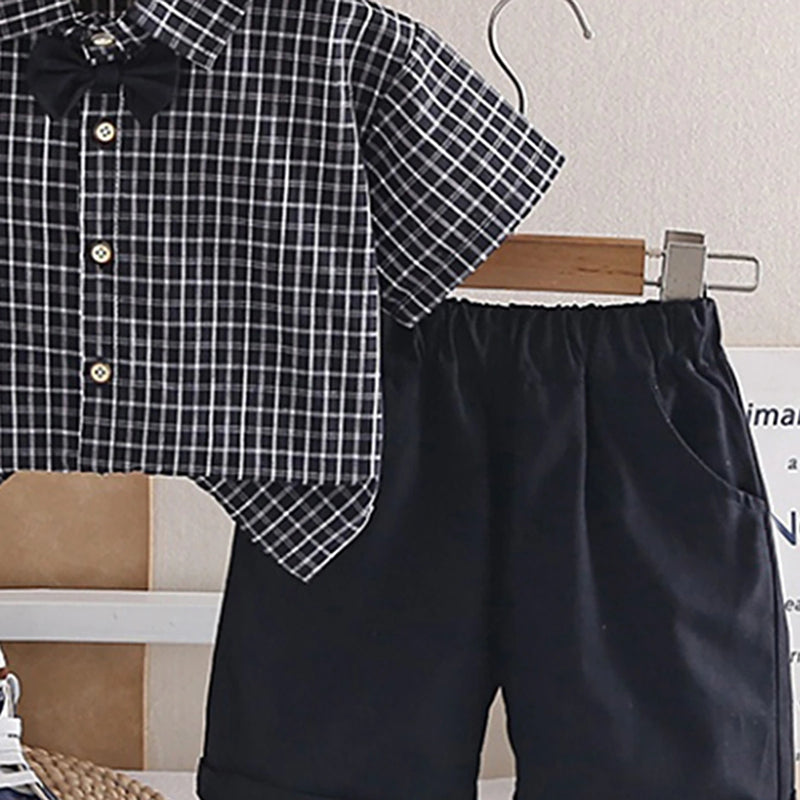 Boys Black Checked Short Sleeve Shirt with Shorts Sets 2 pc. Sets