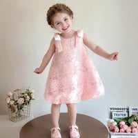 Girls Pink Floral Sleeveless A-line Dress Casual Dresses Pink 1-2 Y