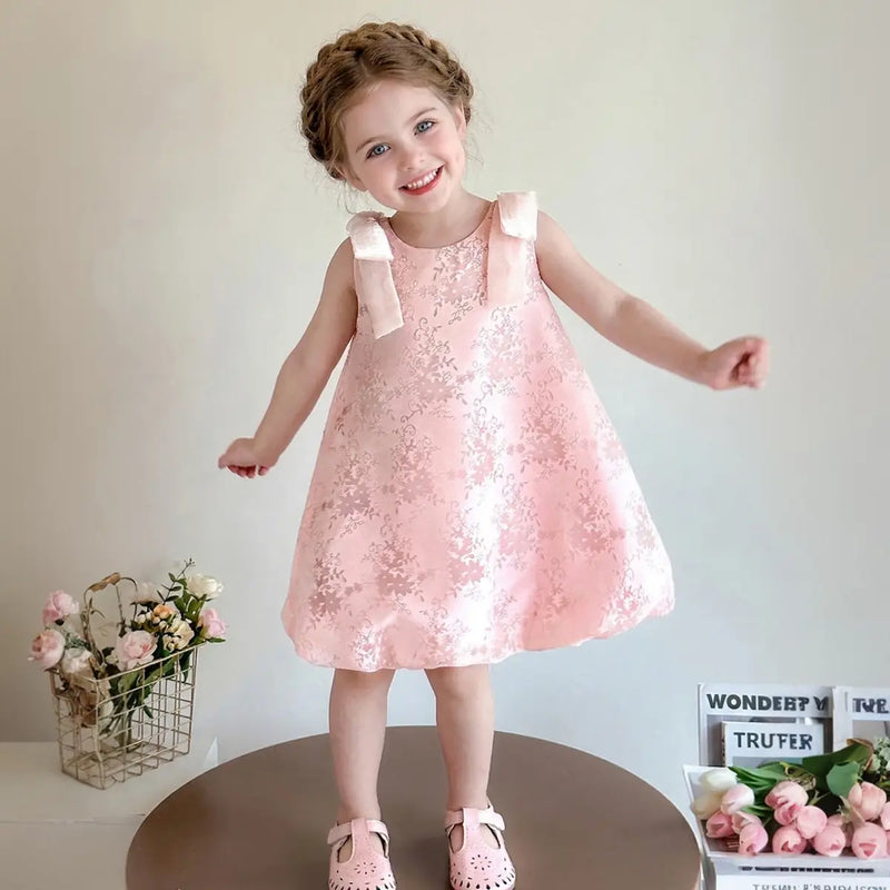 Girls Pink Floral Sleeveless A-line Dress Casual Dresses Pink 1-2 Y