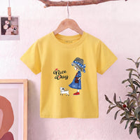 Girls Yellow Nice Day Typography Print Short Sleeve T-Shirt Tshirts Yellow 1-2 Y