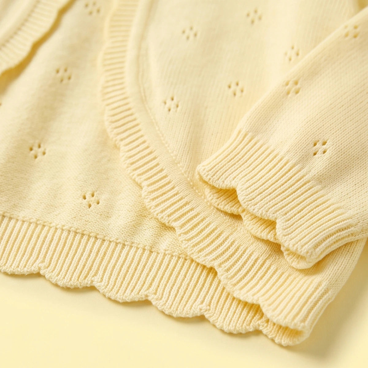 Girls Yellow Eyelet Bow Applique Cardigan Sweaters & Cardigans