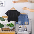 Boys Black Letter G Printed T-Shirt With Denim Shorts Set Sets Black 1-2 Y