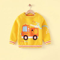 Boys Yellow Sweater With Self-Design Fire Truck Pattern Sweaters & Cardigans Yellow 2-3 Y