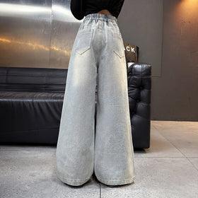 Girls Light Blue Animal Applique Loose Fit Denim Jeans Pants