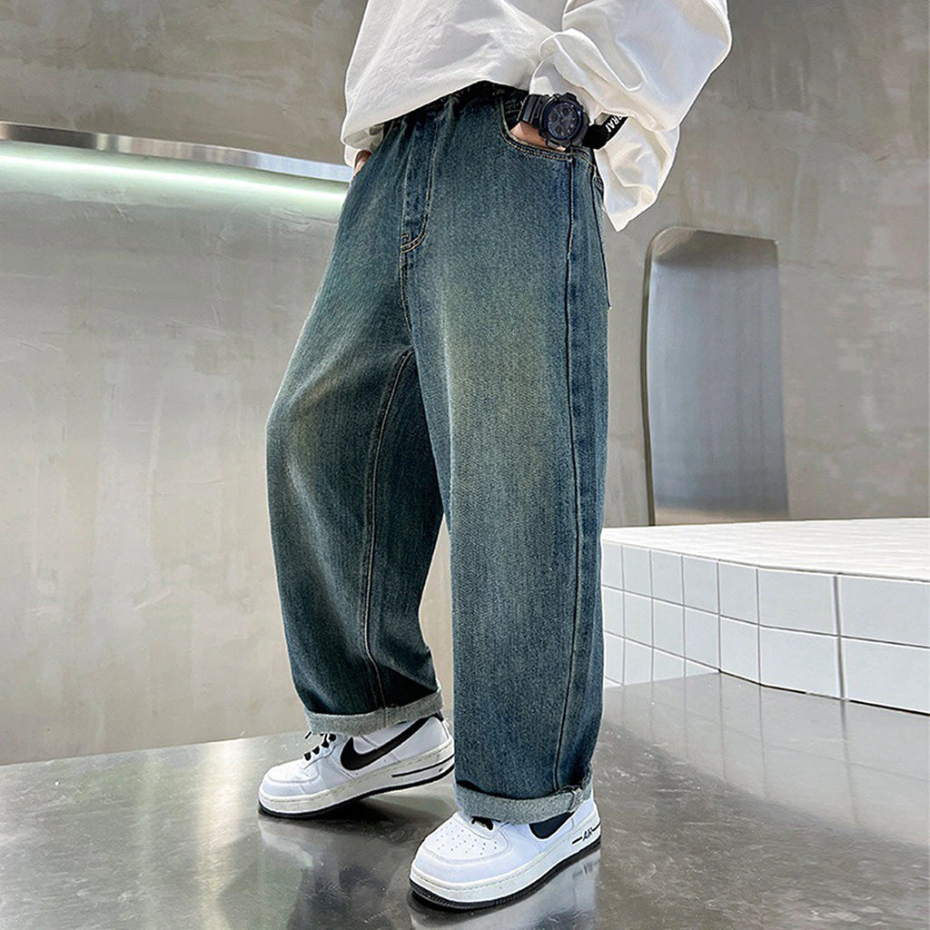 Boys Blue Graphic Baggy Fit Denim Jeans Pants