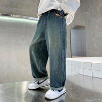 Boys Blue Graphic Baggy Fit Denim Jeans Pants