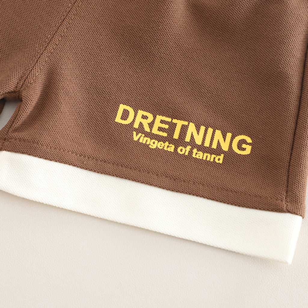 Boys Brown Alphabetic Print Short Sleeves Polo T-Shirt With Shorts Set 2 pc. Sets