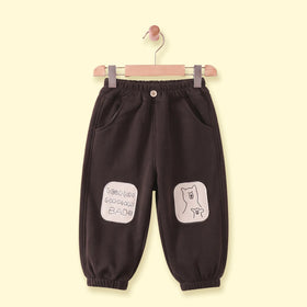 Boys Dark Brown Bear Applique Jogger Joggers Dark Brown 1-2 Y