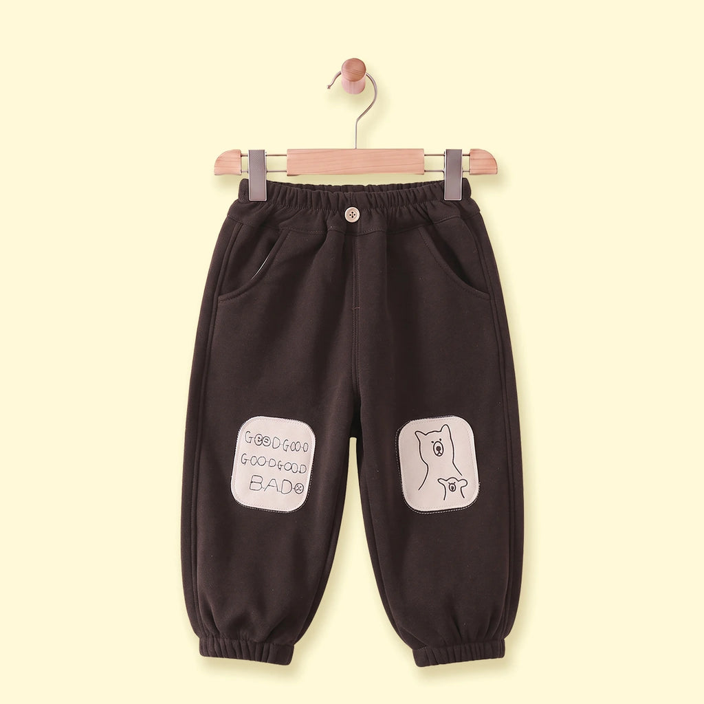 Boys Dark Brown Bear Applique Jogger Joggers Dark Brown 1-2 Y