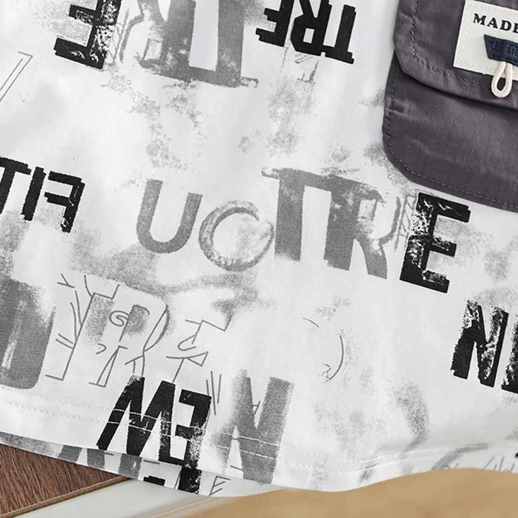 Boys White Typographic Print T-Shirt With Denim Shorts Set Sets