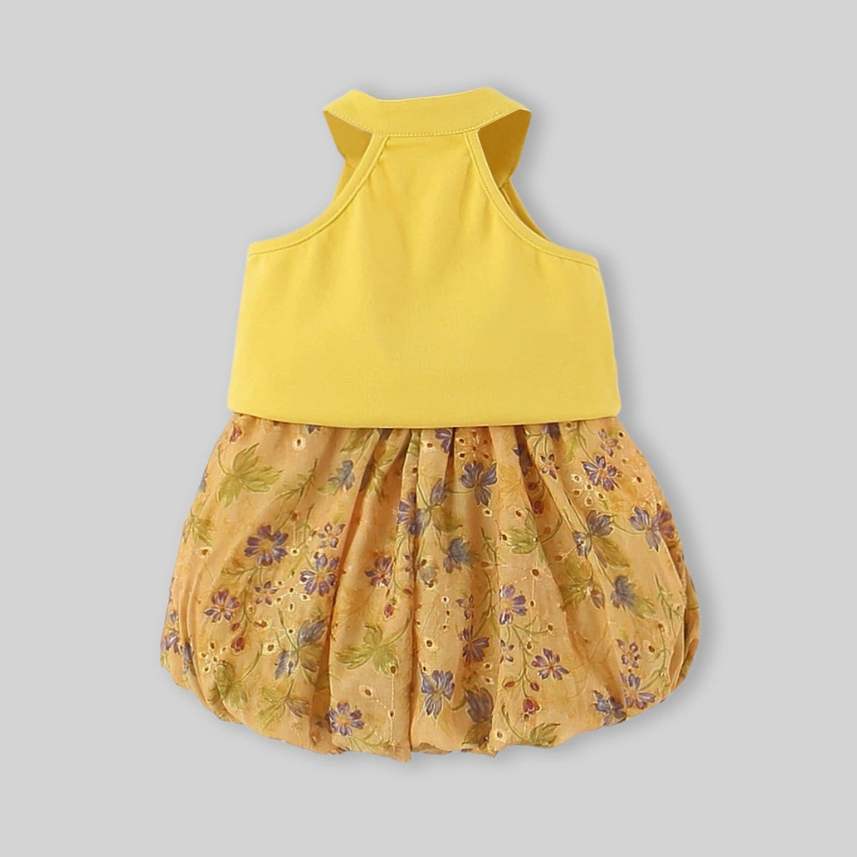 Girls Yellow Mandarin Collar Top With Floral Print Shorts Sets Sets
