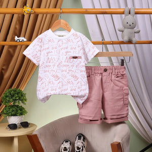 Boys Brown Typographic Printed Short Sleeve T-Shirt With Elasticated Shorts Sets 2 pc. Sets Brown 2-3 Y