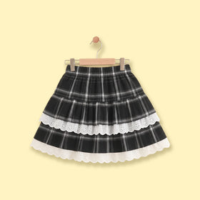 Girls Black Checked Flared Skirt Skirts