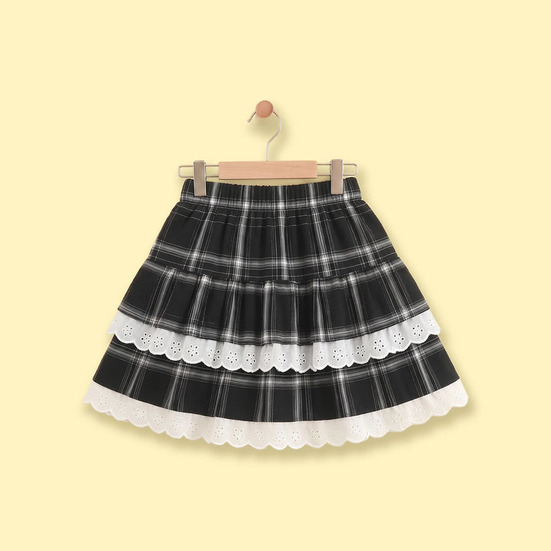 Girls Black Checked Flared Skirt Skirts