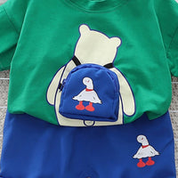 Boys Green Bear Printed Short Sleeve T-Shirt With Shorts Sets 2 pc. Sets