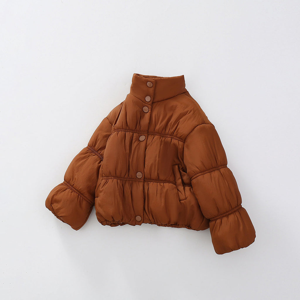 Girls Brown Solid Puffer Winter Jacket Coats & Jackets