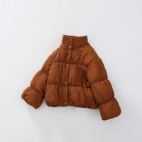 Girls Brown Solid Puffer Winter Jacket Coats & Jackets