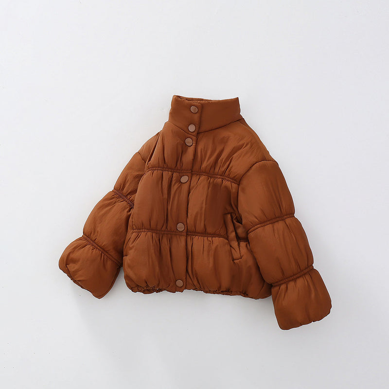 Girls Brown Solid Puffer Winter Jacket Coats & Jackets